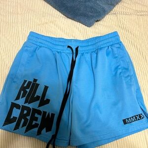 Kill Crew Muay Thai flame and lettered shorts for sale